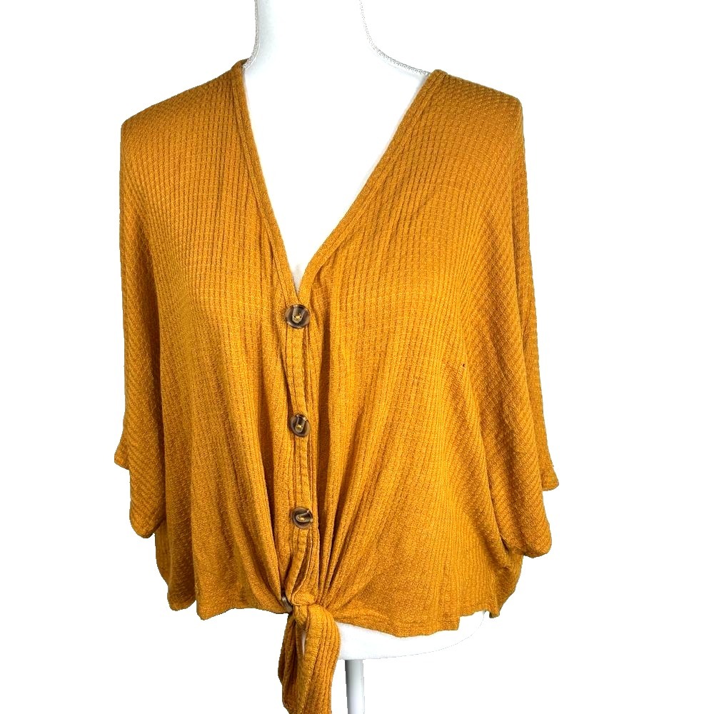Free Kisses Shirt Short Sleeve Waffle Knit Button Top Boho Grunge‎ Plus 1x
